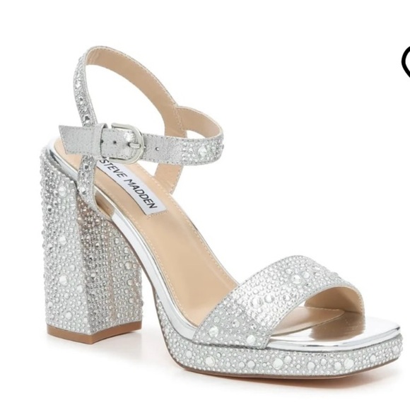 New Steve Madden Oleya Silver Rhinestone Glass Upper Sandal size 10 reg $149 - Picture 1 of 9